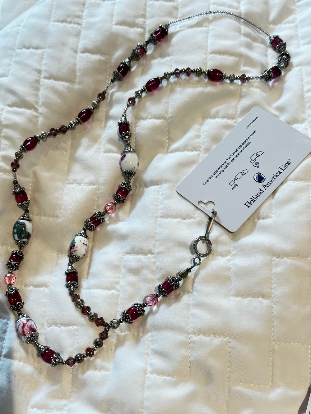 LANYARD Custom Deep Plum, Lavender, Crystal, & Silver Bead Badges, Cruise $130